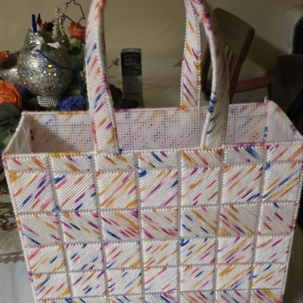 Light Pink and Blue Striped Tote Bag